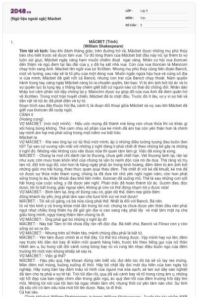 (Ngữ liệu ngoài sgk) Macbet