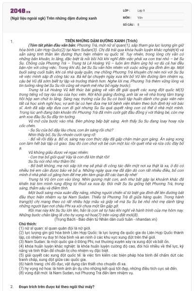 (Ngữ liệu ngoài sgk) Trên những dặm đường xanh