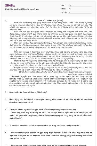 (Ngữ liệu ngoài sgk) Ba chở con đi học