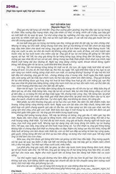 (Ngữ liệu ngoài sgk) Hạt gửi mùa sau