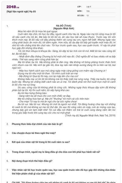 (Ngữ liệu ngoài sgk) Hạ đỏ