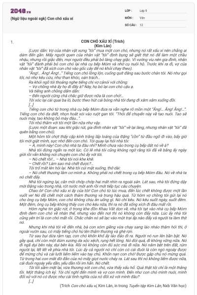 (Ngữ liệu ngoài sgk) Con chó xấu xí