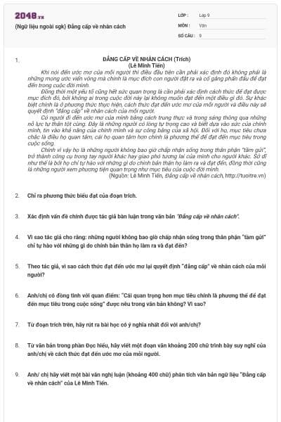 (Ngữ liệu ngoài sgk) Đẳng cấp về nhân cách