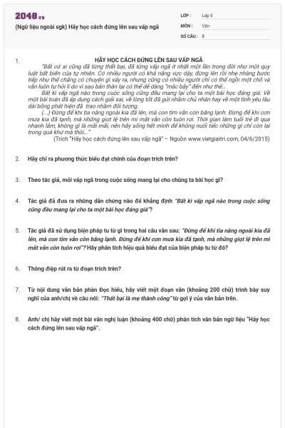 (Ngữ liệu ngoài sgk) Hãy học cách đứng lên sau vấp ngã