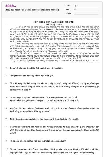 (Ngữ liệu ngoài sgk) Đến cỏ dại còn đàng hoàng mà sống