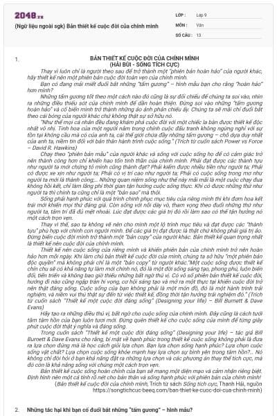 (Ngữ liệu ngoài sgk) Bản thiết kế cuộc đời của chính mình