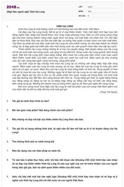 (Ngữ liệu ngoài sgk) Vịnh Hạ Long