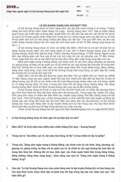 (Ngữ liệu ngoài sgk) Lễ hội Xương Giang hào khí ngút trời