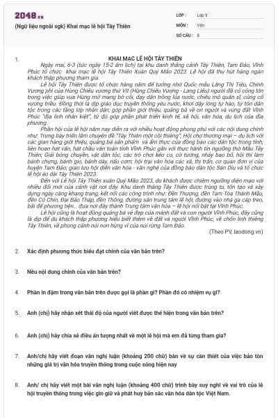 (Ngữ liệu ngoài sgk) Khai mạc lễ hội Tây Thiên