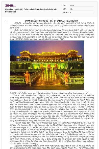 (Ngữ liệu ngoài sgk) Quần thể di tích Cố đô Huế di sản văn hóa thế giới