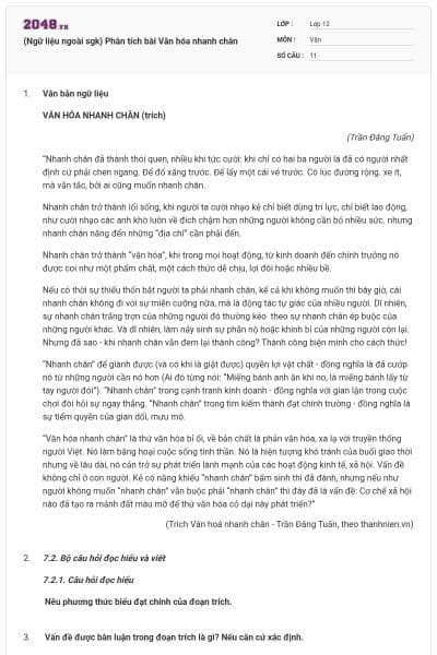 (Ngữ liệu ngoài sgk) Phân tích bài Văn hóa nhanh chân