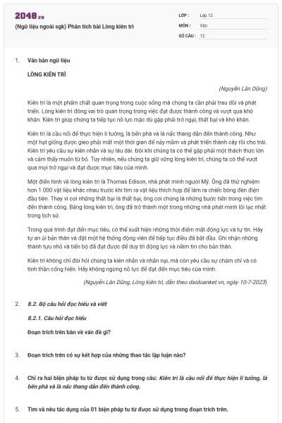 (Ngữ liệu ngoài sgk) Phân tích bài Lòng kiên trì