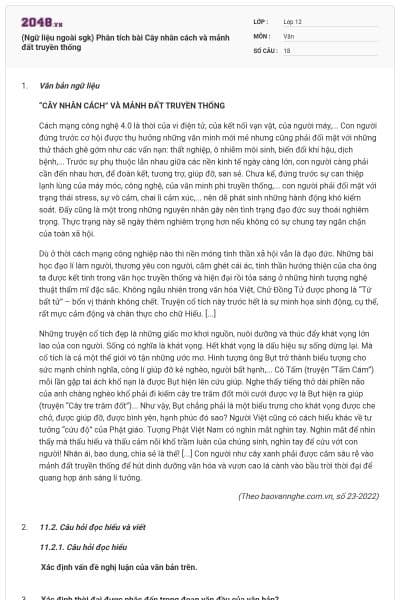 (Ngữ liệu ngoài sgk) Phân tích bài  Cây nhân cách và mảnh đất truyền thống