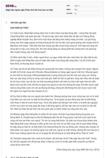 (Ngữ liệu ngoài sgk) Phân tích bài Cao hơn sự thật