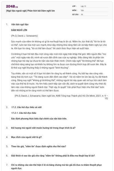 (Ngữ liệu ngoài sgk) Phân tích bài Dám nghĩ lớn