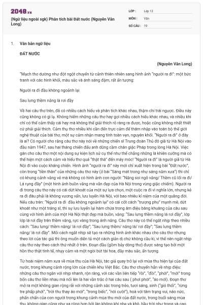 (Ngữ liệu ngoài sgk) Phân tích bài Đất nước (Nguyễn Văn Long)