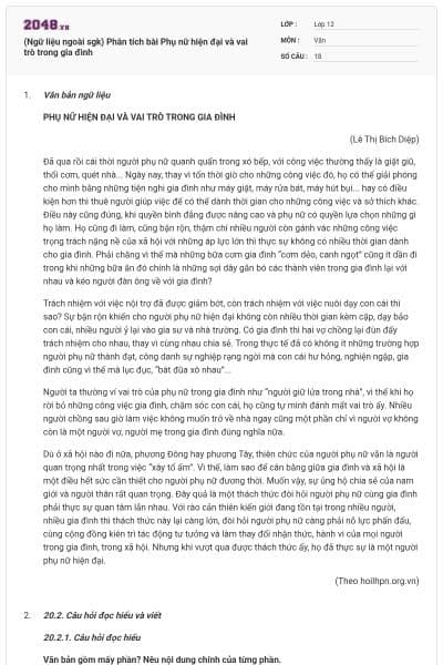 (Ngữ liệu ngoài sgk) Phân tích bài Phụ nữ hiện đại và vai trò trong gia đình