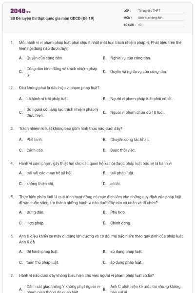 30 Đề luyện thi thpt quốc gia môn GDCD (Đề 19)