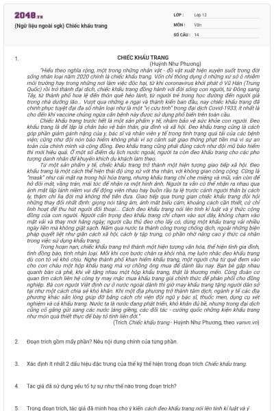 (Ngữ liệu ngoài sgk) Chiếc khẩu trang