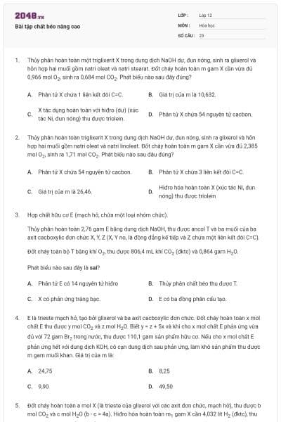 Bài tập chất béo nâng cao