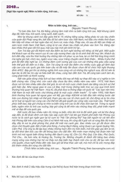 (Ngữ liệu ngoài sgk) Nhìn ra biển rộng, trời cao…