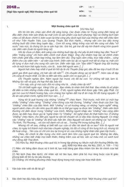 (Ngữ liệu ngoài sgk) Một thoáng chèo quê tôi