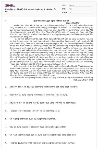 (Ngữ liệu ngoài sgk) Quá trình rèn luyện nghề viết văn của tôi