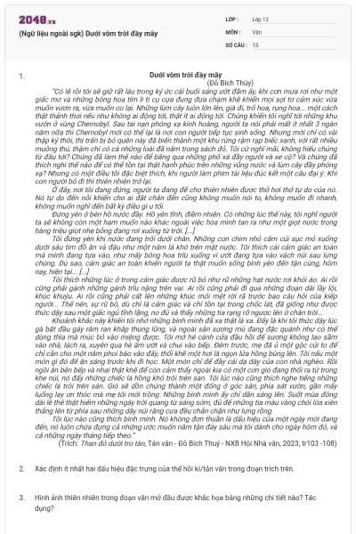 (Ngữ liệu ngoài sgk) Dưới vòm trời đầy mây