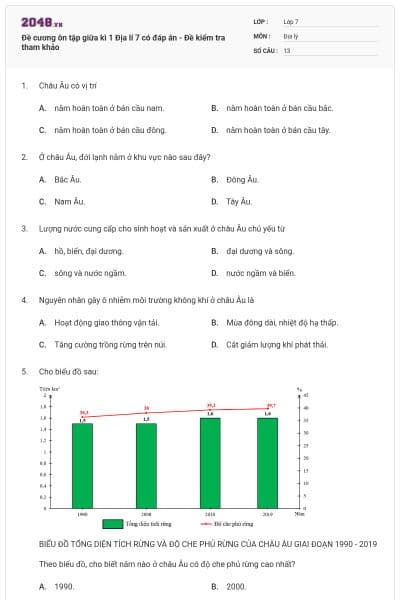Đề cương ôn tập giữa kì 1 Địa lí 7 có đáp án - Đề kiểm tra tham khảo