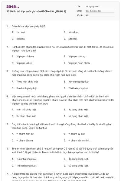 30 Đề thi thử thpt quốc gia môn GDCD có lời giải (Đề 1)