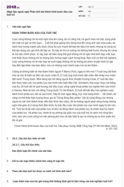 (Ngữ liệu ngoài sgk) Phân tích bài Hành trình bước đầu của tuổi trẻ