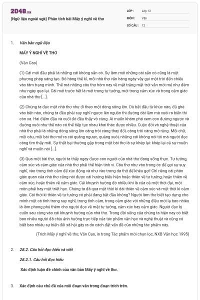 (Ngữ liệu ngoài sgk) Phân tích bài Mấy ý nghĩ về thơ