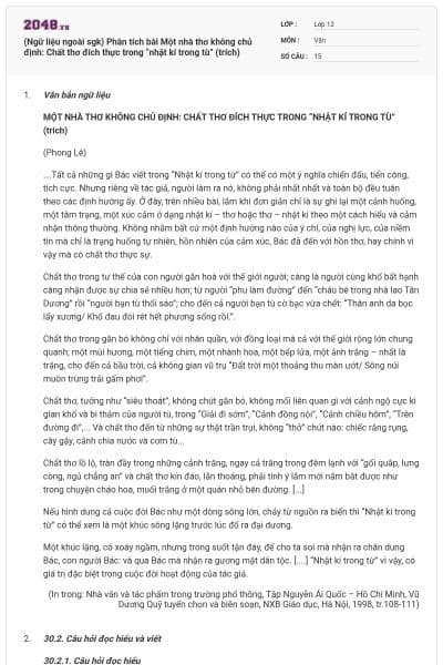 (Ngữ liệu ngoài sgk) Phân tích bài Một nhà thơ không chủ định: Chất thơ đích thực trong “nhật kí trong tù” (trích)