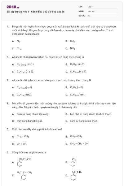 Bài tập ôn tập Hóa 11 Cánh diều Chủ đề 4 có đáp án
