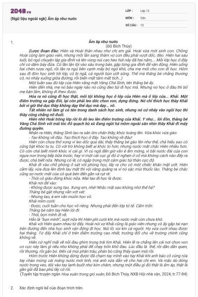 (Ngữ liệu ngoài sgk) Ấm áp như nước