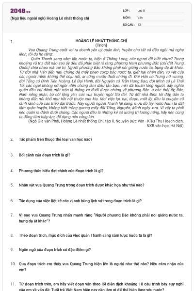 (Ngữ liệu ngoài sgk) Hoàng Lê nhất thống chí