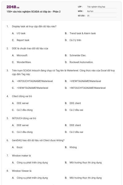 150+ câu trắc nghiệm SCADA có đáp án - Phần 2