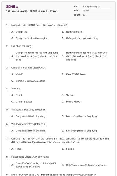 150+ câu trắc nghiệm SCADA có đáp án - Phần 4