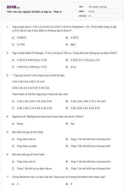 150+ câu trắc nghiệm SCADA có đáp án - Phần 5