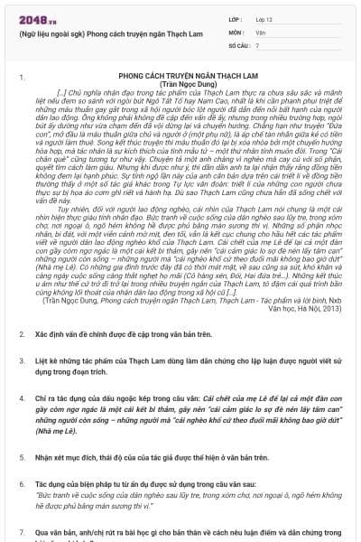 (Ngữ liệu ngoài sgk) Phong cách truyện ngắn Thạch Lam