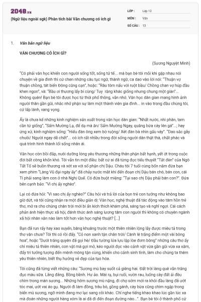 (Ngữ liệu ngoài sgk) Phân tích bài Văn chương có ích gì