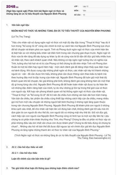 (Ngữ liệu ngoài sgk) Phân tích bài Ngôn ngữ vô thức và những tầng ẩn ức từ tiểu thuyết của Nguyễn Bình Phương