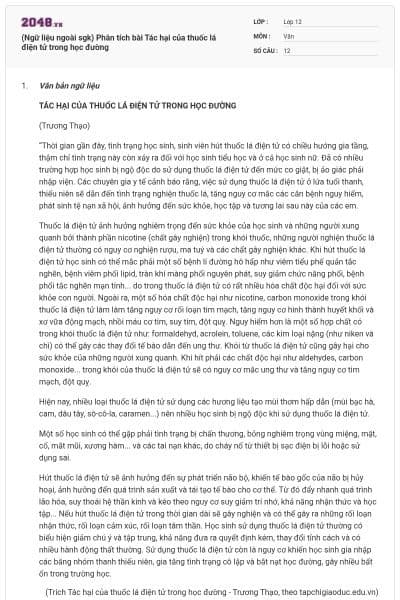 (Ngữ liệu ngoài sgk) Phân tích bài Tác hại của thuốc lá điện tử trong học đường