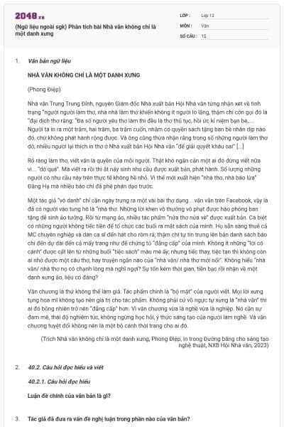 (Ngữ liệu ngoài sgk) Phân tích bài Nhà văn không chỉ là một danh xưng