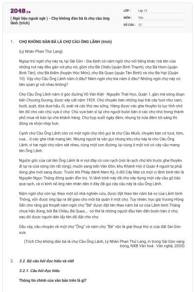 ( Ngữ liệu ngoài sgk ) - Chợ không đàn bà là chợ cầu ông lãnh (trích)