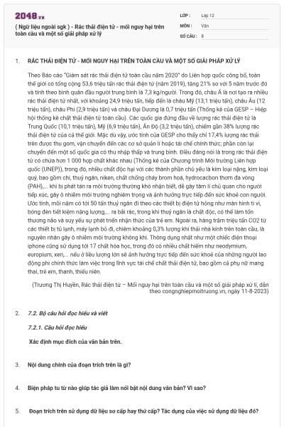 ( Ngữ liệu ngoài sgk ) - Rác thải điện tử - mối nguy hại trên toàn cầu và một số giải pháp xử lý