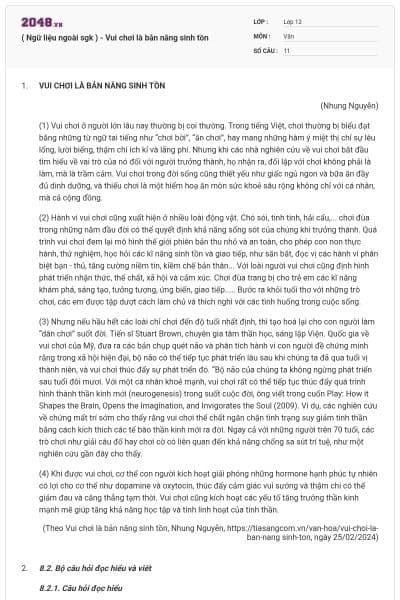 ( Ngữ liệu ngoài sgk ) - Vui chơi là bản năng sinh tồn