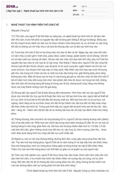 ( Ngữ liệu sgk ) - Nghệ thuật tạo hình trên thổ cẩm ê đê