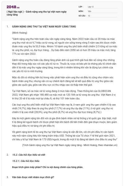 ( Ngữ liệu sgk ) - Gánh nặng ung thư tại việt nam ngày càng tăng