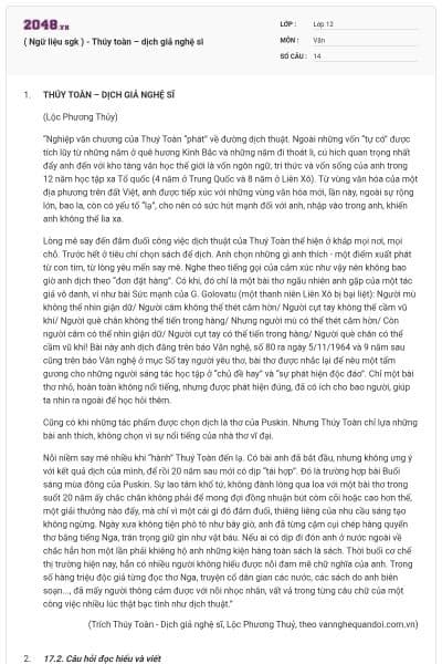 ( Ngữ liệu sgk ) - Thúy toàn – dịch giả nghệ sĩ